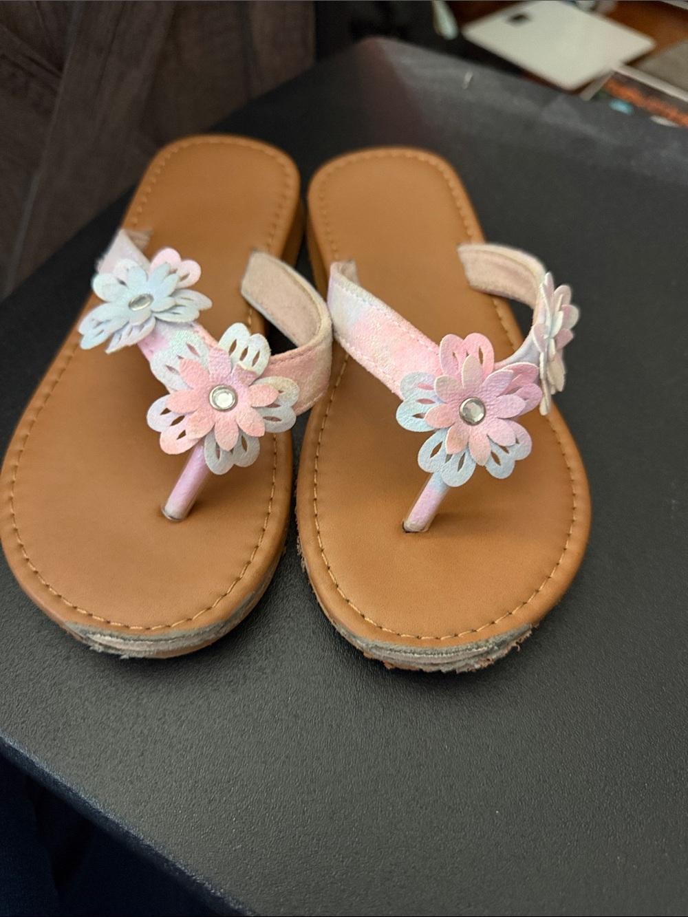 Girls Pink Floral Toe-Post Sandals